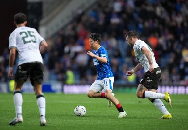 Daisuke Yokota of Rangers chased by Martin Cedidla of FK Jablonec Rangers v Jablonec, UEFA Conference League, Play-Off Round, First Leg, Football, Ibrox Stadium, Glasgow, Scotland, UK - 20 Aug 2026Glasgow Ibrox Stadium Scotland United Kingdom  Copyright: xStuartxWallace Shutterstockx 17108686ad