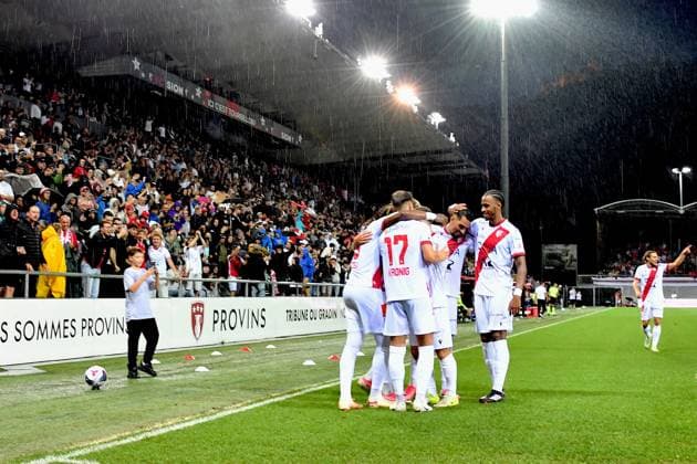 Sion, 20.08.2026, Football UEFA Conference League, FC Sion - AFC Ajax, Franck Surdez (FCS 19) 1 - 0 with Jan Kronig (FCS 17), Noe Abdou Sow (FCS 5), Ilyas Chouaref (FCS 7) (Frederic Dubuis Imago) FC SION - AFC Ajax Imago