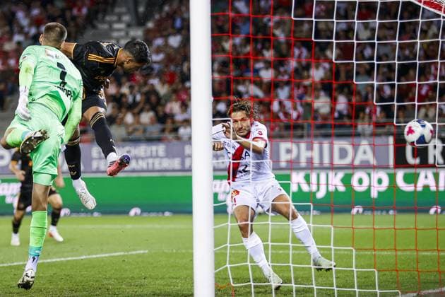 SION , 2008-2026, Stade de Tourbillon , season 2026 2027 , UEFA Conference League play-off football . Match between FC Sion and Ajax, Picture shows Ajax player Marcos Leonardo scores the 1-2 for AFC Ajax Sion - Ajax  x205877435x Copyright: