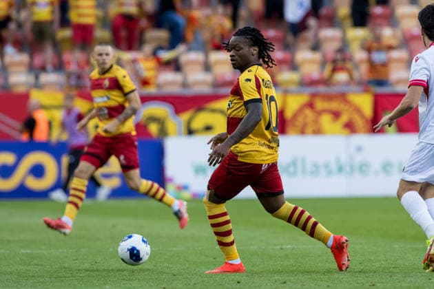 Jeremy Agbonifo seen during the during UEFA Europa League 26 27 4th qualifying round 1st leg match between teams of Jagiellonia Bialystok and Iberia 1999 (Jan Borys Ball Raw Images) Bialystok Chorten Arena Poland Copyright: xJanxBorysx janborys_jagiellonia_iberia_2627-32