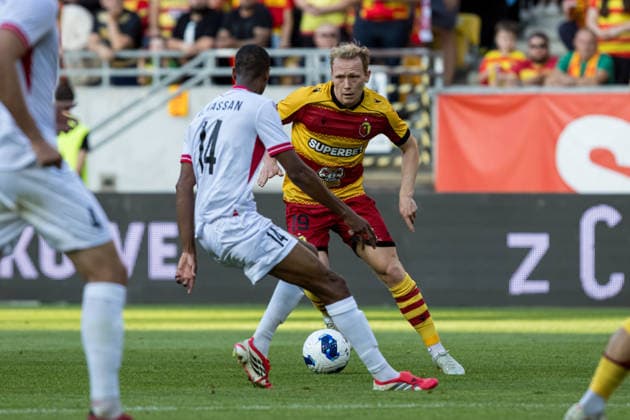 Anders Klynge, Ibrahim Alhassan seen during the during UEFA Europa League 26 27 4th qualifying round 1st leg match between teams of Jagiellonia Bialystok and Iberia 1999 (Jan Borys Ball Raw Images) Bialystok Chorten Arena Poland Copyright: xJanxBorysx janborys_jagiellonia_iberia_2627-52
