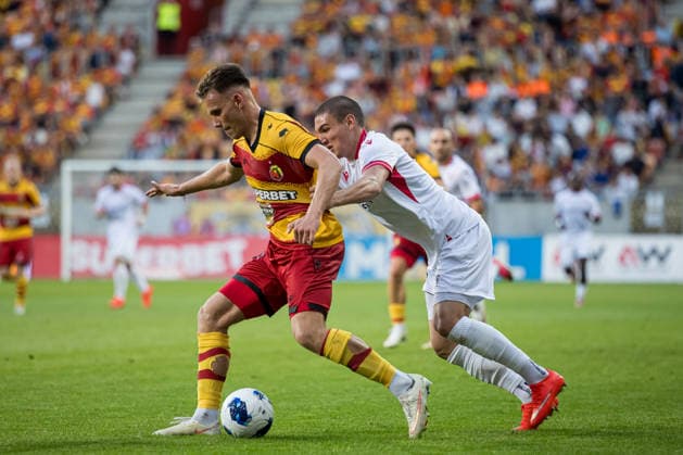 Nik Prelec, Aleksandre Amisulashvili seen during the during UEFA Europa League 26 27 4th qualifying round 1st leg match between teams of Jagiellonia Bialystok and Iberia 1999 (Jan Borys Ball Raw Images) Bialystok Chorten Arena Poland Copyright: xJanxBorysx janborys_jagiellonia_iberia_2627-89
