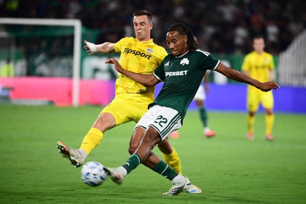 UEFA Conference League, Panathinaikos vs Hradec Kralove - Etienne Camara of Panathinaikos in action against Tom Sloncik of Hradec Kralove during the UEFA Conference LeaguePlay-offs 1st leg soccer match between Panathinaikos vs Hradec Kralove, held at Olympic Athletic Center of Athens Spyros Louis in Athens, Greece, on 20 August 2026. IMAGO ONE INCH PRODUCTIONS ATHENS GREECE Copyright: xOnexInchxProductionsx 7060956