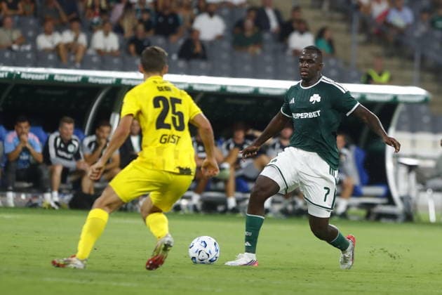 UEFA Conference League, Panathinaikos vs Hradec Kralove - Andrews Tetteh of Panathinaikos in action during the UEFA Conference LeaguePlay-offs 1st leg soccer match between Panathinaikos vs Hradec Kralove, held at Olympic Athletic Center of Athens Spyros Louis in Athens, Greece, on 20 August 2026. IMAGO ONE INCH PRODUCTIONS ATHENS GREECE Copyright: xOnexInchxProductionsx 7061004