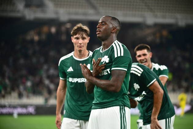 UEFA Conference League, Panathinaikos vs Hradec Kralove - Andrews Tetteh of Panathinaikos celebrates after scoring the 1-0 against Hradec Kralove during the UEFA Conference LeaguePlay-offs 1st leg soccer match between Panathinaikos vs Hradec Kralove, held at Olympic Athletic Center of Athens Spyros Louis in Athens, Greece, on 20 August 2026. IMAGO ONE INCH PRODUCTIONS ATHENS GREECE Copyright: xOnexInchxProductionsx 7061170