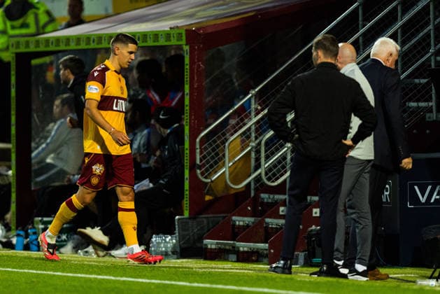 Motherwell v Freiburg, UEFA Conference League, Play Off First Leg Martin Moormann (5 - Motherwell) sees red for a challenge in the box during the UEFA Conference League match between Motherwell and Freiburg at Fir Park, Motherwell, UK on 20 August 2026. Editorial use only , Copyright: xRaymondxDaviesx PSI-24727-0024