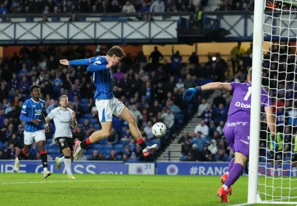 Ryan Naderi of Rangers scores to give Rangers a 1-0 lead. Rangers v Jablonec, UEFA Conference League, Play-Off Round, First Leg, Football, Ibrox Stadium, Glasgow, Scotland, UK - 20 Aug 2026Glasgow Ibrox Stadium Scotland United Kingdom  Copyright: xStuartxWallace Shutterstockx 17108686as