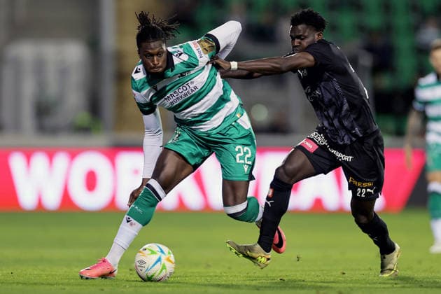 UEFA Europa Conference League Play-off First Leg, Tallaght Stadium, Dublin 20 8 2026 Shamrock Rovers vs KuPS Shamrock Rovers Tunmise Sobowale and Saikou Touray of KuPS Tunmise Sobowale and Saikou Touray 20 8 2026  Copyright: xLaszloxGeczox LG_20-08-2026_026087