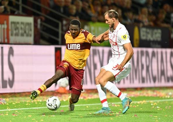 Ibrahim Said of Motherwell and Max Rosenfelder of SC Freiburg Motherwell v Freiburg, UEFA Conference League, Play-Off Round, First Leg, Football, Fir Park, Motherwell, Scotland, UK - 20 Aug 2026Motherwell Fir Park Scotland United Kingdom  Copyright: xMarkxRunnacles Shutterstockx 17108687bt