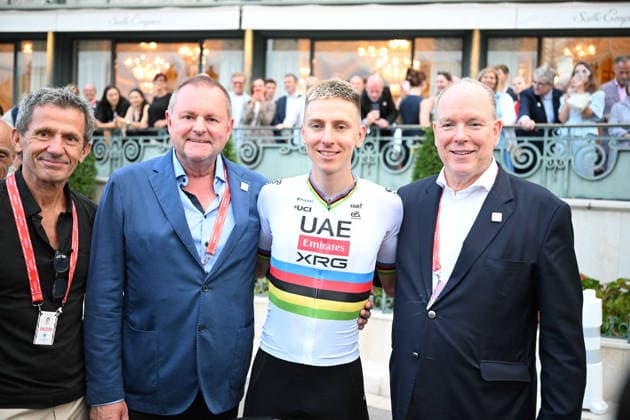 20-08-2026 Presentazione Squadre Vuelta A Espana 2026; 2026, Uae Emirates - Xrg; Pogacar, Tadej; Principe, Alberto Di Monaco; Verity, Gary; Monaco - Montecarlo; 
