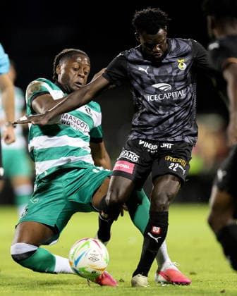 UEFA Europa Conference League Play-off First Leg, Tallaght Stadium, Dublin 20 8 2026 Shamrock Rovers vs KuPS Shamrock Rovers Jonathan Afolabi and Saikou Touray of KuPS Jonathan Afolabi and Saikou Touray 20 8 2026  Copyright: xLaszloxGeczox LG_20-08-2026_026730