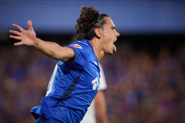 Getafe CF™s Enes Unal celebrates a goal during Conference League 2026 2027 Play-offs, 1st leg match. August 20,2026. (20260820034)