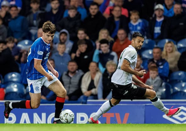 20.08.2026 Rangers v Jablonec: Findlay Curtis of Rangers nurmegs Nemanja TekijaA¿ki of FK Jablonec  Copyright: xWilliexVassx NINTCHDBPICT001102355670