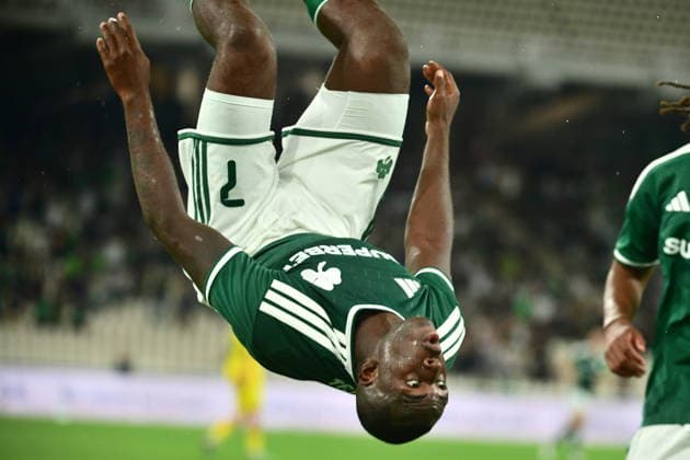 UEFA Conference League, Panathinaikos vs Hradec Kralove - Andrews Tetteh of Panathinaikos celebrates after scoring the 1-0 against Hradec Kralove during the UEFA Conference LeaguePlay-offs 1st leg soccer match between Panathinaikos vs Hradec Kralove, held at Olympic Athletic Center of Athens Spyros Louis in Athens, Greece, on 20 August 2026. IMAGO ONE INCH PRODUCTIONS ATHENS GREECE Copyright: xOnexInchxProductionsx 7061186
