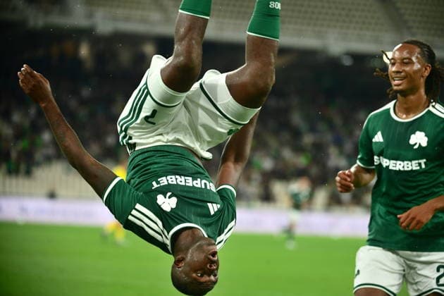 UEFA Conference League, Panathinaikos vs Hradec Kralove - Andrews Tetteh of Panathinaikos celebrates after scoring the 1-0 against Hradec Kralove during the UEFA Conference LeaguePlay-offs 1st leg soccer match between Panathinaikos vs Hradec Kralove, held at Olympic Athletic Center of Athens Spyros Louis in Athens, Greece, on 20 August 2026. IMAGO ONE INCH PRODUCTIONS ATHENS GREECE Copyright: xOnexInchxProductionsx 7061187