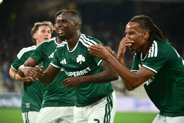 UEFA Conference League, Panathinaikos vs Hradec Kralove - Andrews Tetteh of Panathinaikos celebrates after scoring the 1-0 against Hradec Kralove during the UEFA Conference LeaguePlay-offs 1st leg soccer match between Panathinaikos vs Hradec Kralove, held at Olympic Athletic Center of Athens Spyros Louis in Athens, Greece, on 20 August 2026. IMAGO ONE INCH PRODUCTIONS ATHENS GREECE Copyright: xOnexInchxProductionsx 7061207