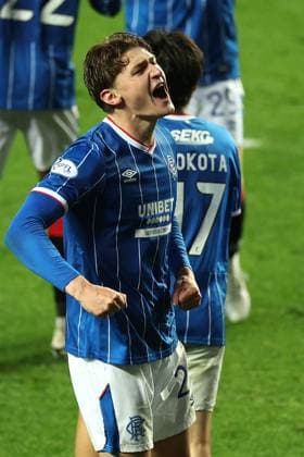 Ryan Naderi of Rangers celebrates his goal with his team mates during the UEFA Conference League play-off round first leg at Ibrox Stadium, Glasgow. Rangers v Jablonec - UEFA Conference League - Play-Off Round First Leg - Ibrox Stadium, Glasgow, Lanarkshire, Scotland, UK - 20 Aug 2026Glasgow Ibrox Lanarkshire United Kingdom  Copyright: xO Rourke RangersxFC Shutterstockx 17110133o