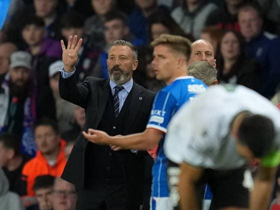 Rangers Manager Rangers Manager Derek McInnes changes formation as Cameron Devlin of Rangers walks off the pitch after being show a straight red card for a challenge on Jiri Slama of FK Jablonec. Rangers v Jablonec, UEFA Conference League, Play-Off Round, First Leg, Football, Ibrox Stadium, Glasgow, Scotland, UK - 20 Aug 2026Glasgow Ibrox Stadium Scotland United Kingdom  Copyright: xStuartxWallace Shutterstockx 17108686cf