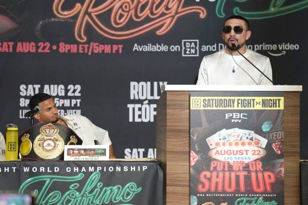 Rolando Romero,Rollys,Rolly,Teofimo Lopez,August 20 2026,Las Vegas,Nevadas,Nevada,Park MGM Resort and Casino,Pressekonferenz press conference, PK, Pressekonferenz Las Vegas Nevada United States Copyright: xTomxHoganx-xHoganphotos.comx916x947x8354xtomhoganphotos@gmail.comx RollyLopezPressConf_Hoganphotos16411