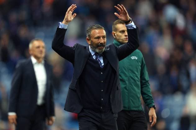 Rangers manager Derek McInnes reacts during the UEFA Conference League play-off round first leg at Ibrox Stadium, Glasgow. Rangers v Jablonec - UEFA Conference League - Play-Off Round First Leg - Ibrox Stadium, Glasgow, Lanarkshire, Scotland, UK - 20 Aug 2026Glasgow Ibrox Lanarkshire United Kingdom  Copyright: xO Rourke RangersxFC Shutterstockx 17110133ab