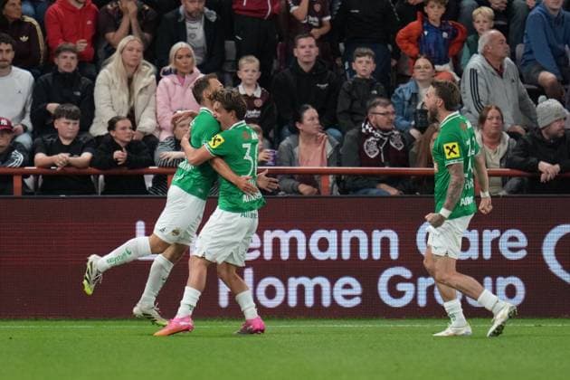 Nikolaus Wurmbrand of SK Rapid celebrates after scoring Heart of Midlothian v Rapid Vienna, UEFA Conference League, Play-Off Round, First Leg, Football, Tynecastle Park, Edinburgh, Scotland, UK - 20 Aug 2026Edinburgh Tynecastle Park United Kingdom  Copyright: xPetexSummers Shutterstockx 17108692fw