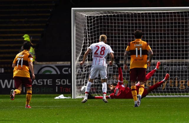 UK: Motherwell v Freiburg, UEFA Conference league at Fir Park in Motherwell, Scotland on 20 August 2026 Motherwell v Freiburg, UEFA Conference league at Fir Park in Motherwell, Scotland on 20 August 2026 Alex Pulsen (Motherwell) just fails to save a penalty from Matthias Ginter (Freiburg) (Photo by Ger Harley Sportpix Sipa USA) Motherwell Fir Park North Lanarkshire Scotland Copyright: xGerxHarleyx