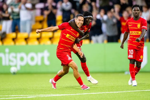 FC Nordsjaelland v St. Gallen, UEFA Conference League qualification, Farum, Denmark Farum, Denmark. 20th, August 2026. Nicklas Rojkjaer (8) of FC Nordsjaelland scores for 1-0 during the UEFA Conference League qualification match between FC Nordsjaelland and St. Gallen at Right to Dream Park in Farum. Denmark, Farum  Copyright: xGonzalesxPhoto TobiasxJorgensenx