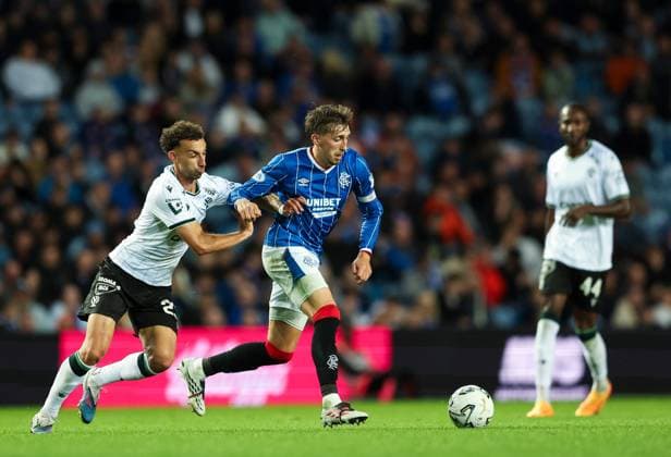 Dan Neil of Rangers during UEFA Conference League play off round first leg match at Ibrox Stadium, Glasgow. Rangers v FK Jablonec - UEFA Conference League Play-off Round First Leg - Ibrox Stadium, Glasgow, Lanarkshire, Scotland, UK - 20 Aug 2026Glasgow Ibrox Stadium Lanarkshire, Scotland United Kingdom EDITORIAL USE ONLY  Copyright: xRangersxFC Shutterstockx 17110329aq
