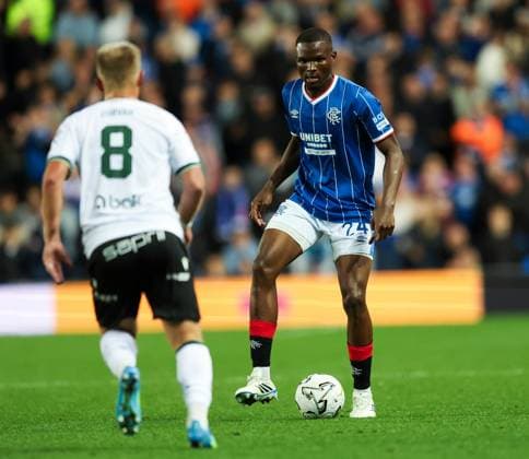 Olwethu Makhanya of Rangers during UEFA Conference League play off round first leg match at Ibrox Stadium, Glasgow. Rangers v FK Jablonec - UEFA Conference League Play-off Round First Leg - Ibrox Stadium, Glasgow, Lanarkshire, Scotland, UK - 20 Aug 2026Glasgow Ibrox Stadium Lanarkshire, Scotland United Kingdom EDITORIAL USE ONLY  Copyright: xRangersxFC Shutterstockx 17110329ar