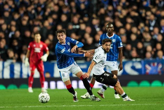 Dan Neil of Rangers during UEFA Conference League play off round first leg match at Ibrox Stadium, Glasgow. Rangers v FK Jablonec - UEFA Conference League Play-off Round First Leg - Ibrox Stadium, Glasgow, Lanarkshire, Scotland, UK - 20 Aug 2026Glasgow Ibrox Stadium Lanarkshire, Scotland United Kingdom EDITORIAL USE ONLY  Copyright: xRangersxFC Shutterstockx 17110329ak