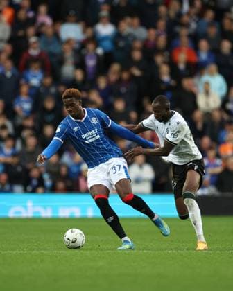 Lamin Jawo of Jablonec pulls Emmanuel Fernandez of Rangers during the UEFA Conference League play-off round first leg at Ibrox Stadium, Glasgow. Rangers v Jablonec - UEFA Conference League - Play-Off Round First Leg - Ibrox Stadium, Glasgow, Lanarkshire, Scotland, UK - 20 Aug 2026Glasgow Ibrox Lanarkshire United Kingdom  Copyright: xO Rourke RangersxFC Shutterstockx 17110133bu