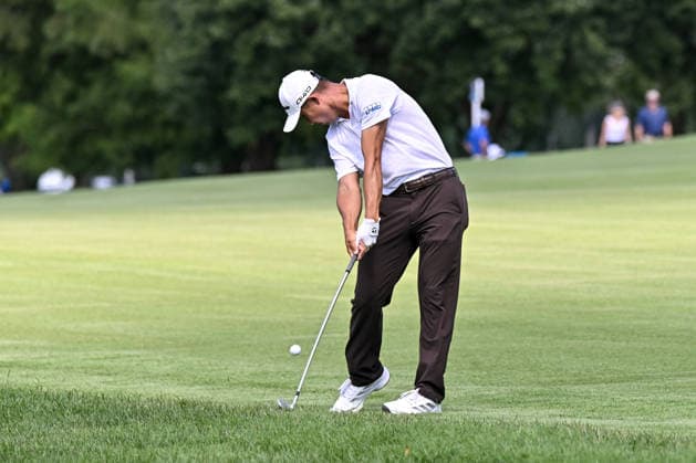 ST. LOUIS, MO - AUGUST 20: Collin Morikawa of the United States hits his second shot from the 5th fairway during the first round of the PGA, Golf Herren BMW Championship ship round one on Thursday August 20th, 2026 at Bellerive Country Club in Town and Country, MO (Photo by Rick Ulreich Icon Sportswire) GOLF: AUG 20 PGA BMW Championship EDITORIAL USE ONLY Icon260820586012
