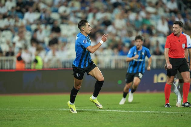 ESP: UEFA Conference League 2026 2027 Drita Kosovo vs Inter Escaldes Domi Berlanga of Inter scores goal and celebrates during UEFA Conference League between Drita Kosovo vs Inter Escaldes played at Fadil Vokrri Stadium in Pristina, Kosovo on August 20, 2026 in Spain Spain Futbol *** ESP UEFA Conference League 2026–2027: Drita Kosovo vs. Inter Escaldes. Domi Berlanga of Inter scores a goal and celebrates during the UEFA Conference League match between Drita Kosovo and Inter Escaldes played at Fadil Vokrri Stadium in Pristina, Kosovo on August 20, 2026 in Spain Spanish Soccer Copyright: xAgenciaxLOFx