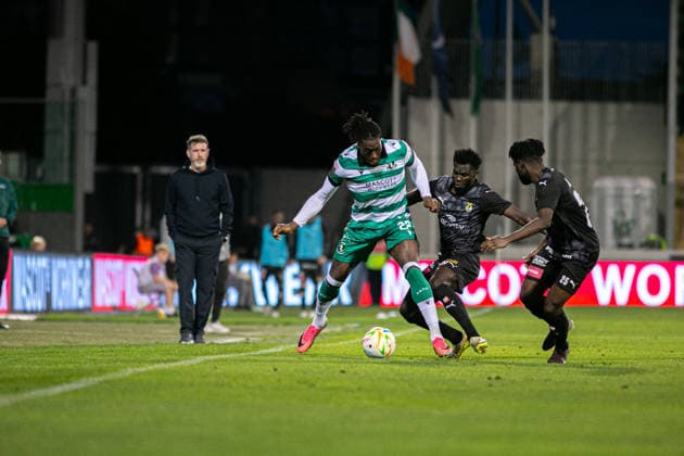 seen Sobowale, Turay and Antwi during UEFA Conference League qualifying game between teams of Shamrock Rovers FC and Kuopion Palloseura (Maria Eduarda Lopes Ball Raw Images) Dublin Tallaght Stadium Ireland Copyright: xMariaxEduardaxLopesx marialopes_shamrockrovers_kuopionpalloseura_2627 (70 de 83)