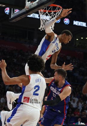 20.08.2026 Belgrade Serbia-France international men s basketball frienldy match Victor Wembanyama(above) France :D.Sandic