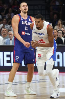 20.08.2026 Belgrade Serbia-France international men s basketball frienldy match Nikola Jokic(L) Serbia, Victor Wembanyama(R) France :D.Sandic