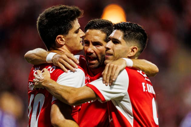 BRAGA, PORTUGAL - AUGUST 20: Joao Moutinho and teammates of SC Braga celebrate during the UEFA Conference League 2026 27 Qualifying Round Final First Leg match between SC Braga and FK Austria Wien at Estadio Municipal de Braga on August 20, 2026 in Braga, Portugal. (Photo by Diego Maranhao Eurasia Images) Braga Estadio Municipal de Braga Portugal *** BRAGA, PORTUGAL, AUGUST 20 — João Moutinho and his SC Braga teammates celebrate during the first leg of the 2026–27 UEFA Conference League Qualifying Round Final between SC Braga and FK Austria Wien at the Estádio Municipal de Braga on August 20, 2026 in Braga, Portugal. Photo by Diego Maranhao, Eurasia Sport Images. Braga, Estadio Municipal de Braga, Portugal Copyright: x x2026xEurasiaxSportxImagesx jp-en-EuSpIm-DIE_Braga_Austria_20Aug2026_PT042