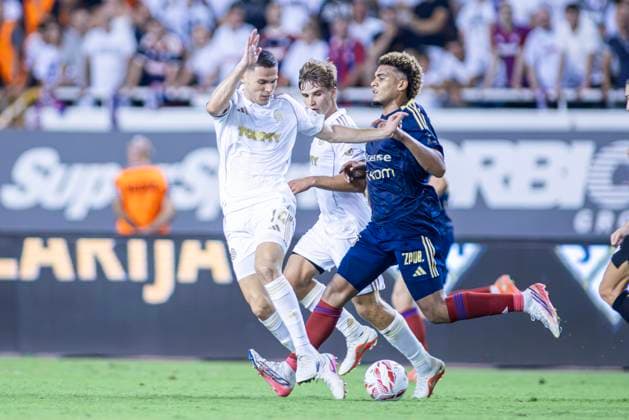 August 20, 2026, Split, Dalmatia, Croatia: Mohamed Lamine Diaby (Rakow Czestochowa ) 80 in action with ball during the UEFA Conference League 2026 27 Play-off round first-leg match between HNK Hajduk Split and Rakow CzÄâ ¢stochowa at Poljud Stadium in Split, Croatia. On photo Mohamed Lamine Diaby (Rakow Czestochowa ) 80, Ron Raci (HNK Hajduk Split) 14 and Rokas Pukstas (HNK Hajduk Split) 23. UEFA Conference League 2026 27 Play Off Round First Leg: HNK Hajduk Split Vs Rakow Czestochowa 2:2  - ZUMAp210 20260820_zsp_p210_051 Copyright: xMajaxPrgometx