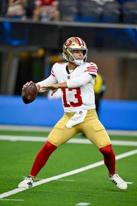Aug 20, 2026; San Francisco 49ers quarterback Brock Purdy (13) throws a pass during the NFL, American Football Herren, USA game between the Los Angeles Chargers and the San Francisco 49ers in Inglewood, California, USA; Mandatory Credit: -Cal Media NFL 2026: 49ers Vs Chargers AUG 20  - ZUMAc04_ 20260820_zma_c04_007 Copyright: xCharlesxBausx