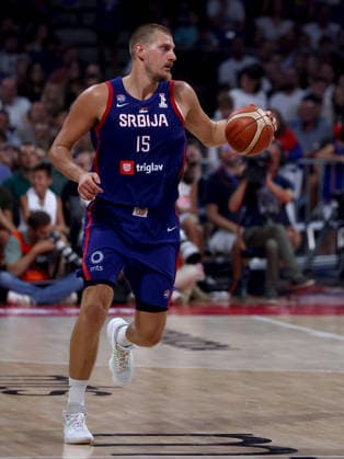 (260821) -- BELGRADE, Aug. 21, 2026 -- Serbia s Nikola Jokic controls the ball during a friendly basketball match between Serbia and France in Belgrade, Serbia on August 20, 2026. (Photo by Xinhua) (SP)SERBIA-BELGRADE-BASKETBALL-FRIENDLY-SERBIA-FRANCE DjordjexKostic 