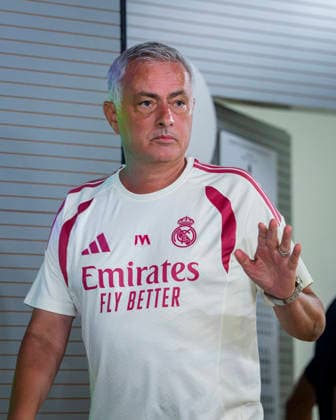 Real Madrid press conference, PK, Pressekonferenz Jose Mourinho, head coach of Real Madrid, is seen speaking during the press conference ahead of the opening LaLiga EA Sports match against RCD Espanyol de Barcelona at Ciudad Real Madrid on August 21, 2026 in Madrid, Spain. Madrid Ciudad Real Madrid Madrid Spain Copyright: xAlbertoxGardinx AGardin_20260821_Foot_Rea_Mad_Press_0024