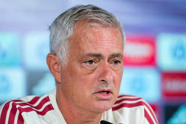 Real Madrid press conference, PK, Pressekonferenz Jose Mourinho, head coach of Real Madrid, is seen speaking during the press conference ahead of the opening LaLiga EA Sports match against RCD Espanyol de Barcelona at Ciudad Real Madrid on August 21, 2026 in Madrid, Spain. Madrid Ciudad Real Madrid Madrid Spain Copyright: xAlbertoxGardinx AGardin_20260821_Foot_Rea_Mad_Press_0098