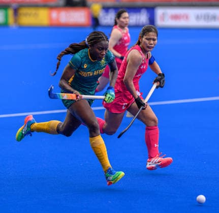Hockey World Cup Day Seven Onthatile Zulu breaks forward with the ball during the match between Japan and South Africa in the Pool G classification group in the 2026 FIH Hockey World Cup at Wagener Stadium, Amstelveen 21 08 2026 UK Newspapers OUT Copyright: xGraemexWilcocksonx FIL-23806-0005
