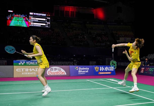 2026 BWF World Championships: India vs China New Delhi, Aug 21 (ANI): China s Zhang Shuxian and Jia Yifan in action against India s Treesa Jolly and Gayatri Gopichand in the women s doubles quarter-final match of the BWF World Championships at Indira Gandhi Indoor Stadium, in New Delhi on Friday. NEW DELHI Delhi India Copyright: xANIx ANI_20260821104