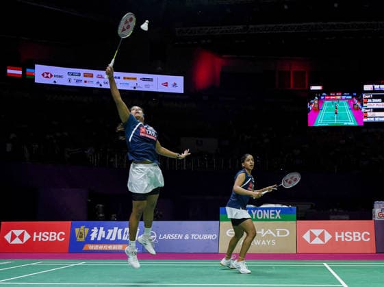 2026 BWF World Championships: India vs China New Delhi, Aug 21 (ANI): India s Treesa Jolly and Gayatri Gopichand in action against China s Zhang Shuxian and Jia Yifan in the women s doubles quarter-final match of the BWF World Championships at Indira Gandhi Indoor Stadium, in New Delhi on Friday. NEW DELHI Delhi India Copyright: xANIx ANI_20260821105