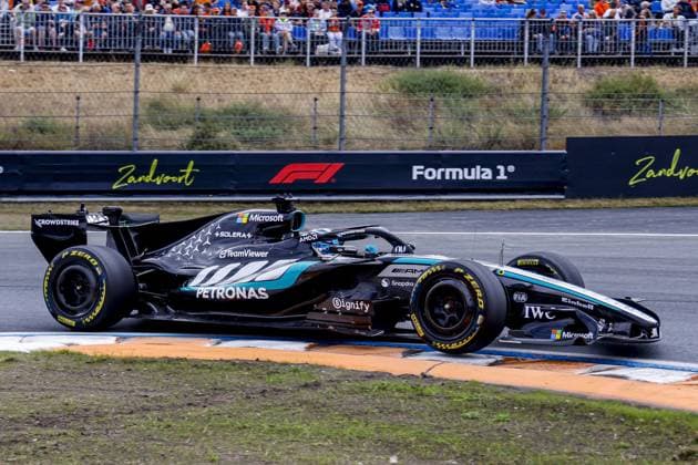 ZANDVOORT - George Russell from Great Britain and driver for Mercedes-AMG PETRONAS F1 Team during free practice of the Formula 1 Heineken Dutch Grand Prix at Circuit Zandvoort on August 21, 2026 in Zandvoort, the Netherlands. MARCEL TER BALS ANP xVIxANPxSportx xMarcelxterxBalsxIVx 565932109 originalFilename: 565932109.jpg