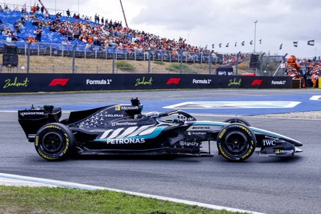 ZANDVOORT - George Russell from Great Britain and driver for Mercedes-AMG PETRONAS F1 Team during free practice of the Formula 1 Heineken Dutch Grand Prix at Circuit Zandvoort on August 21, 2026 in Zandvoort, the Netherlands. MARCEL TER BALS ANP xVIxANPxSportx xMarcelxterxBalsxIVx 565932113 originalFilename: 565932113.jpg
