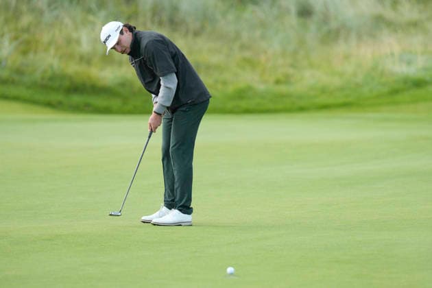 BALMEDIE, SCOTLAND - AUG 21: Maximilian Steinlechner (AUT) putts on the first green during Round 2 at the 2026 Nexo Championship at the Trump International Golf Links, Balmedie on August 21, 2026 in Aberdeenshire, Scotland The 2026 Nexo Championship