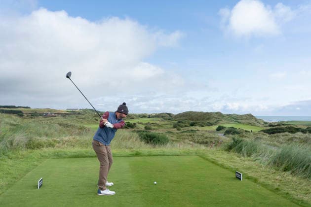BALMEDIE, SCOTLAND - AUG 21: Scott Jamieson (SCO) plays from the eighth tee during Round 2 at the 2026 Nexo Championship at the Trump International Golf Links, Balmedie on August 21, 2026 in Aberdeenshire, Scotland The 2026 Nexo Championship