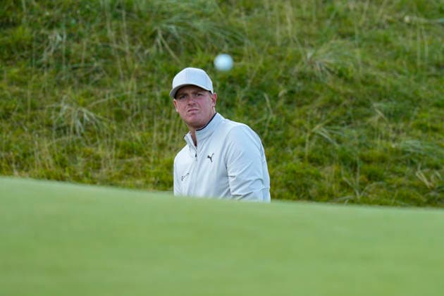 BALMEDIE, SCOTLAND - AUG 21: Deon Germishuys (RSA) chips to the 7th green during Round 2 at the 2026 Nexo Championship at the Trump International Golf Links, Balmedie on August 21, 2026 in Aberdeenshire, Scotland The 2026 Nexo Championship